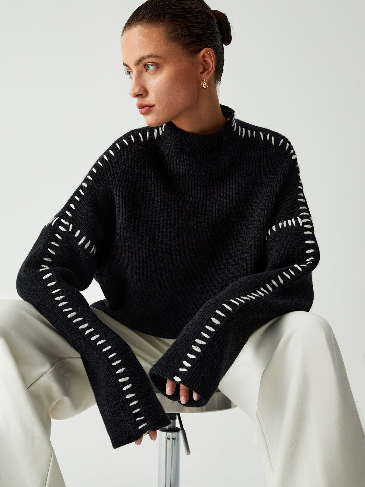 Alma | Oversize-Dolcevita-Pullover z detalami Piqué