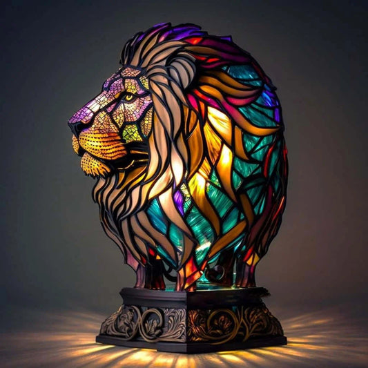 Simba | Magiczna Lampa Lwa z Kolorowego Szkła