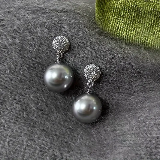 Eleganckie kolczyki z czarnych pereł z cyrkoniami