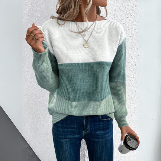 Clara | Elegancki trójkolorowy sweter patchworkowy