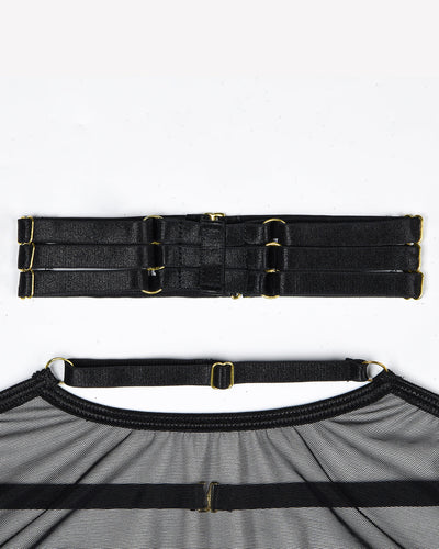 Eline™ | Átlátszó Háló Fehérnemű Szett 4 Darabos Melltartóval és Masnival