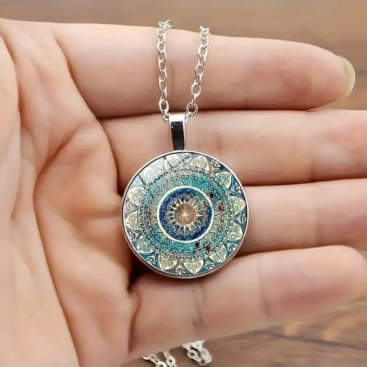 Vintage naszyjnik Mandala okrągły niebieski